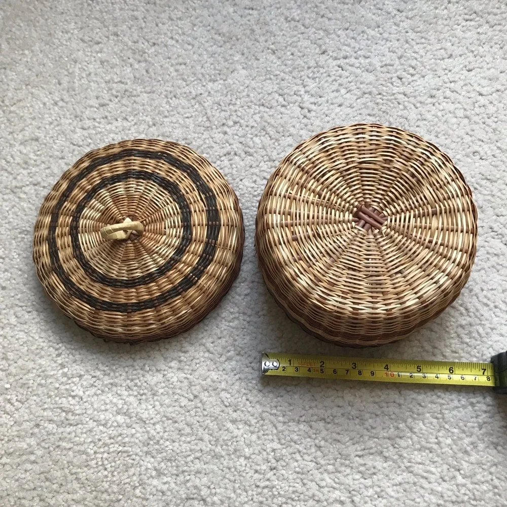 Handcrafted Vintage Round Woven Lidded Basket – Cottagecore Boho Storage & Décor